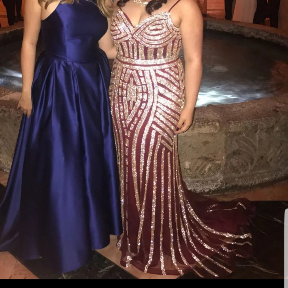 Burgundy Silver and Gold Formal Prom Dress